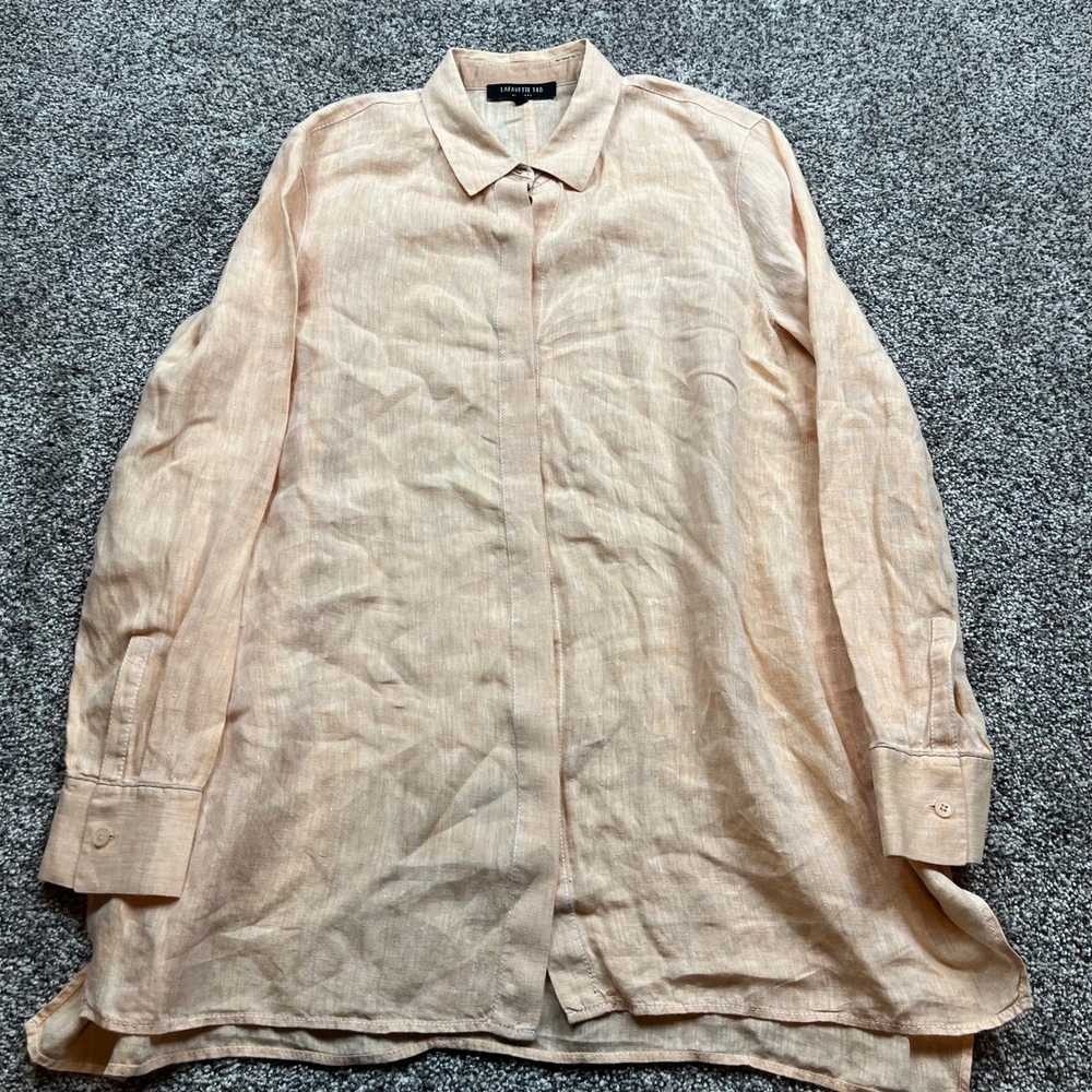 Lafayette 148 Shirt Dress  womens S tunic oversize  Linen Blend Long Sleeve